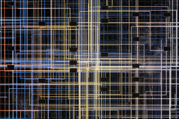 Fototapeta na wymiar Golden cyber space with crossed glowing lines, 3d rendering.