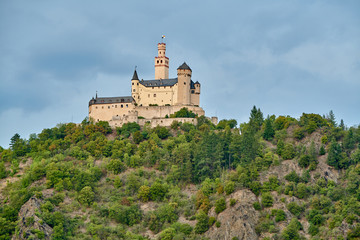 Fototapeta na wymiar Marksburg castle on Rhine river in Rhineland-Palatinate, Germany. Built in 1117