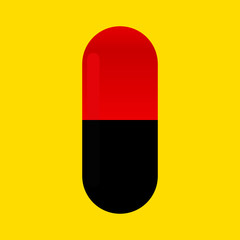 Simple Flat Modern Pill Capsule Icon Symbol Vector Illustration with Red Upper and Black Bottom for Medicine and Health Post or Social Media Feed