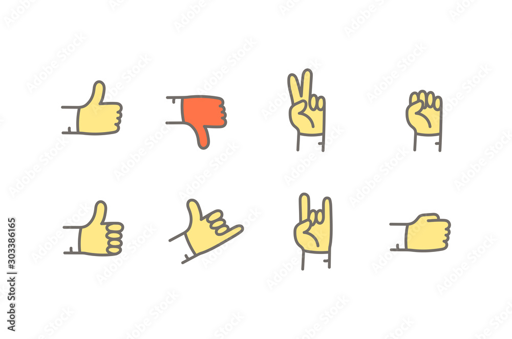 Poster different hand signs color vector collection isolated on white