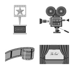 Vector illustration of cinematography and studio symbol. Set of cinematography and filming stock vector illustration.