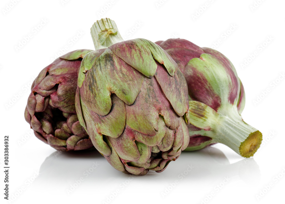 Poster Fresh artichokes isolated on white background