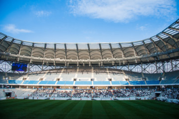 Naklejka premium View of soccer field stadium and stadium seats