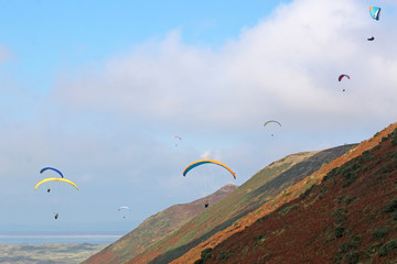 Paragliders flying above Rhossili	