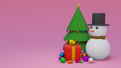 abstract christmas on full color background 3d rendering with many object christmas tree gift box snow man metallic gold ball,holiday christmas new year concept