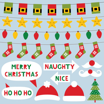 Christmas decoration and party signs, vector graphic