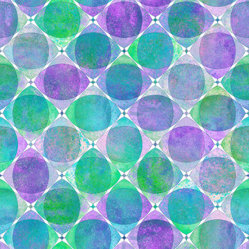 Fototapeta Seamless geometric pattern with colorful watercolor abstract overlapping shapes background