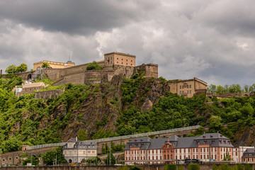 Fototapeta na wymiar Ehrenbreitstein fortress at Koblenz, Germany with dramatic sky in the background