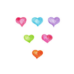Set of multi-colored hearts isolated on white background. Ideal for wedding and Valentine's day greeting cards.