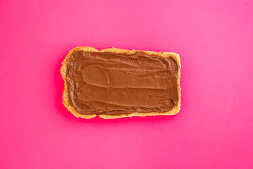 chocolate nut butter sandwich (delicious snack, bread or toast and nut butter, paste, classic combination of taste, Italian cuisine) menu concept. food background. copy space. Top view