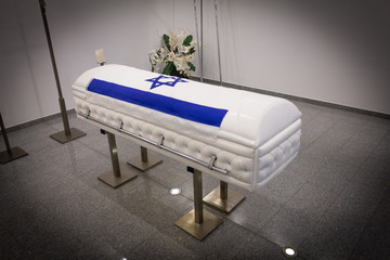 Coffin covered with the national flag of Israel