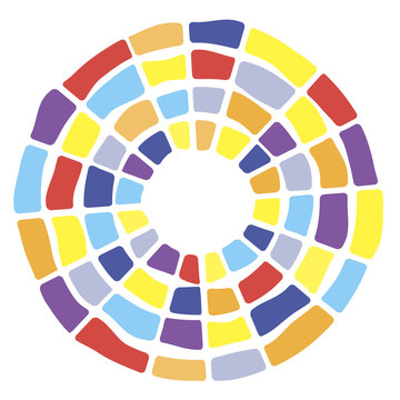 Colorful segmented concentric circles symbol. Suitable for logo or background design. Random colors brick tiles round figure.
