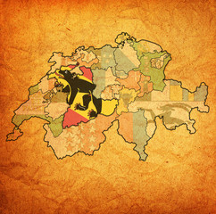 flag of Bern canton on map of switzerland