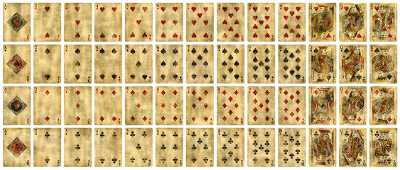 Full set of Vintage playing cards isolated on white background - High quality.