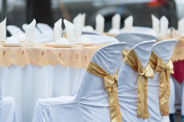 Wedding ceremony white chair close up