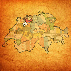 flag of Solothurn canton on map of switzerland
