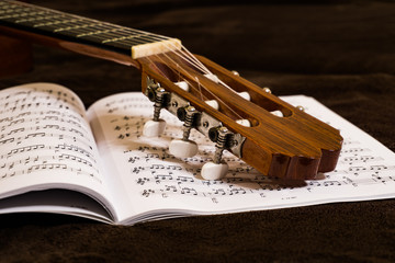 Guitar on sheet music notes