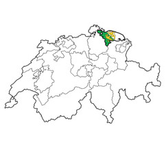 flag of Thurgau canton on map of switzerland
