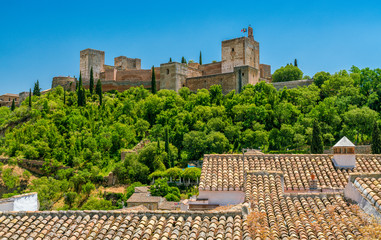 Panoramic sight of the Alhambra Palace in Granada. Andalusia, Spain.