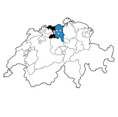 flag of Aargau canton on map of switzerland
