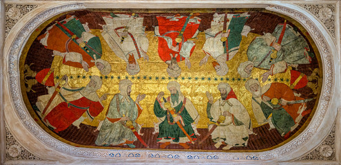 Frescoed dome in the Alhambra Palace in Granada. Andalusia, Spain. 