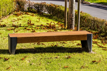 A wooden bench in the middle of park.