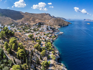 Aerial view of Kamini village in Hydra Island