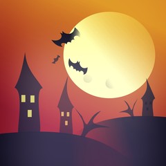 halloween background with castle and bats