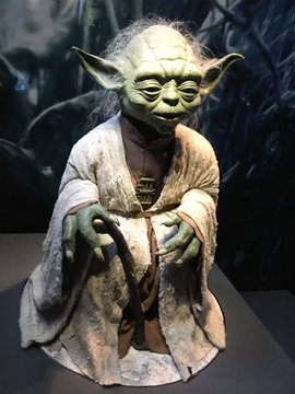 yoda in authentic costume star wars identities exhibition