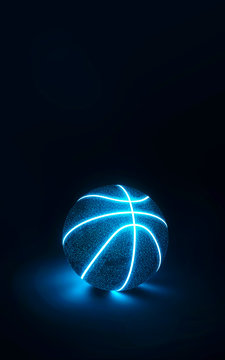 3D Rendering of creative basketball with glowing neon seams