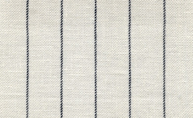 Pinstripes are thin, vertical blue stripes. White linen with vergin wool. Natural Visible weave...