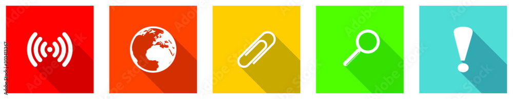 Poster Set of colorful web flat design vector icons, earth, wifi and office buttons in eps 10 for webdesign and mobile applications