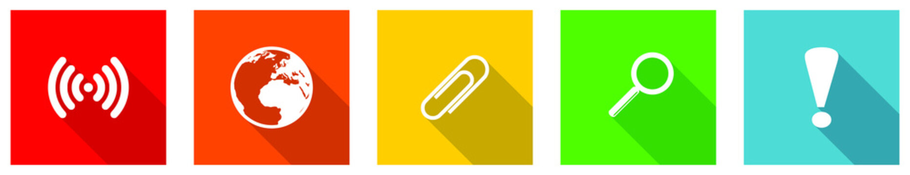 Set of colorful web flat design vector icons, earth, wifi and office buttons in eps 10 for webdesign and mobile applications