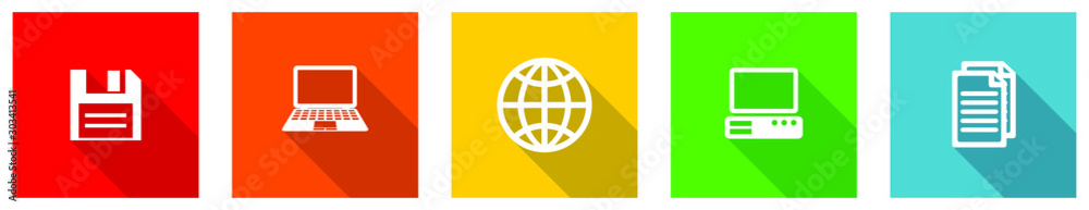 Fototapete Set of colorful web flat design vector icons, computer, notebook and globe buttons in eps 10 for webdesign and mobile applications
