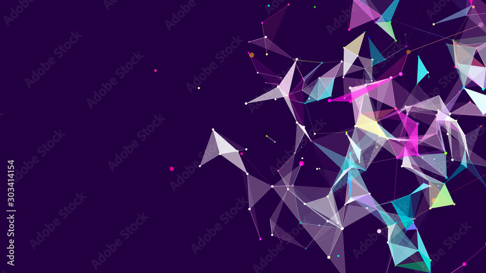 Poster Connection of dots and lines on a dark background. Abstract vector illustration.