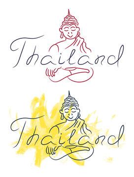 Thailand Buddha sketch with watercolor grunge vector illustration