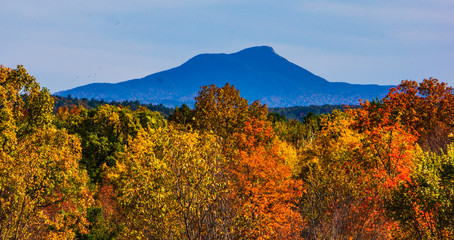 Camel's hump mountain in autumn with fall foliage colors 