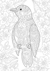coloring page with bird in the garden