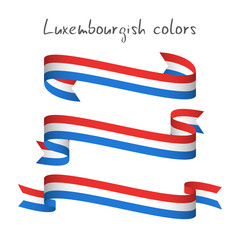 Set of three modern colored ribbon with the Luxembourgish tricolor isolated on white background, abstract Luxembourgish flag, Made in Luxembourg logo