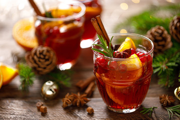 Christmas mulled wine. Traditional festive drink.