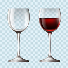 Empty and full realistic wineglass concept. Vector flat graphic design illustration