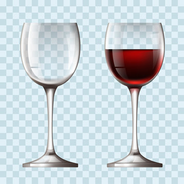 Empty and full realistic wineglass concept. Vector flat graphic design illustration