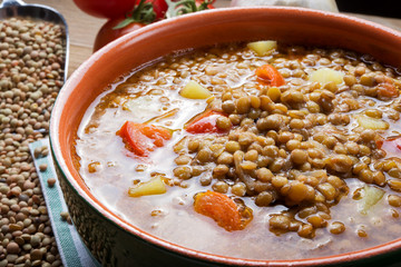Lentil soup with tomatoes and potatoes