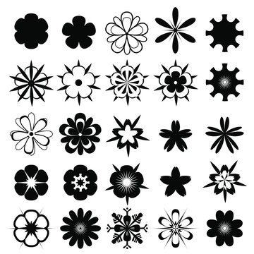set of 25 flowers clipart, black and white flowers, silhouette, perfect for flyers, textures, business cards