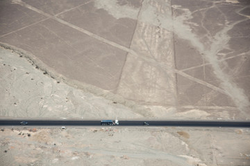Panamerican road seen from above in Nazca desert, Peru