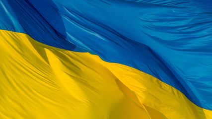 Ukrainian flag waving in the wind, texture.