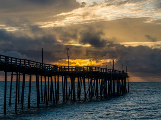 Sunrise over the fishing pier at Outer Banks North Carolina