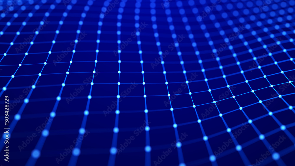 Fototapete Network connection structure. Abstract technology grid background. Big data digital background. 3d rendering.