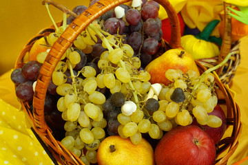 Fresh fruits in a basket. Autumn harvest