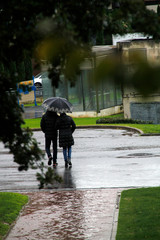Walking in a rainy day